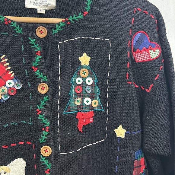 Susan Bristol Cottagecore Patchwork Christmas Sweater with Shoulder Pads 1996 - Picture 2 of 8